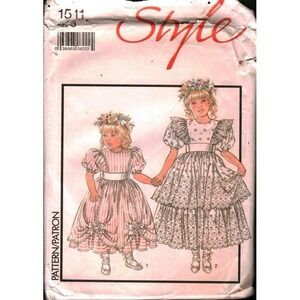 Vintage Style 1511 Child Dress Sewing Pattern Size 3 Puff Sleeve Tiered Skirt